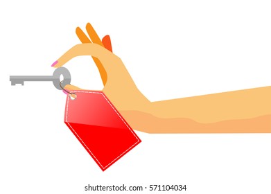 Woman Hand Holding Key, Isolated on White
