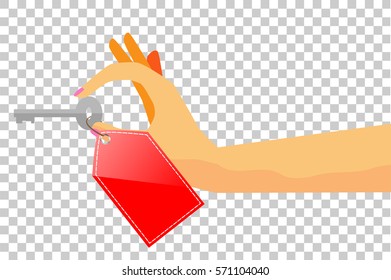 Woman Hand Holding Key, at Transparent Effect Background
