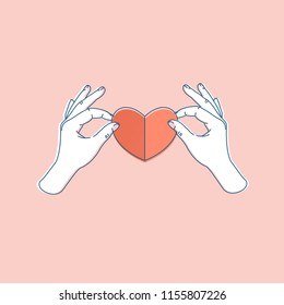 Woman hand holding paper heart. Heart shape. Vector illustration