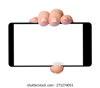 Woman hand holding the phone tablet touch computer gadget.