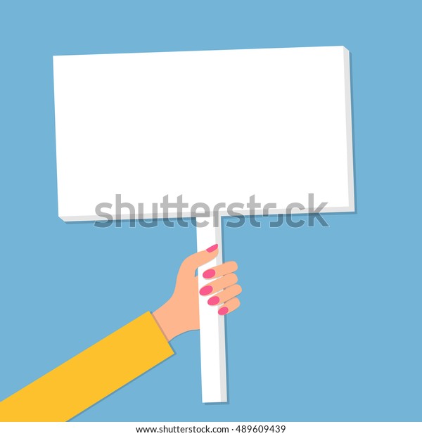 看板を持つ女性の手 抗議のポスター ピケットプラカード 政治 動揺 革命のコンセプト フラットスタイルのベクターイラスト のベクター画像素材 ロイヤリティフリー