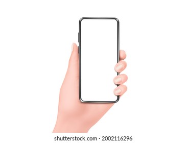 woman hand holding smartphone on a white background And free space on the smartphone,vetor 3d isolated on white backgroun for advertising design