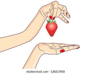 Woman hand holding a strawberry