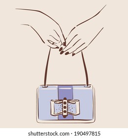 woman hand holding a stylish bag vector illustration eps 10