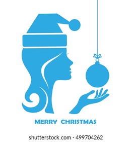 Woman hand holding xmas ball icon vector EPS 10, abstract sign head, face  flat style,  illustration modern isolated badge website or app - stock info graphics