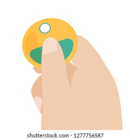 Woman hand with lost key finder - banner in flat style. Vector illustration