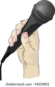 Woman hand with microphone - vector
