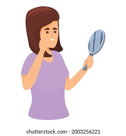 Woman hand mirror icon cartoon vector. Skin girl face. Beauty care look