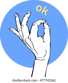 Woman Hand OK sign. Gesture Circle icons, business concept.