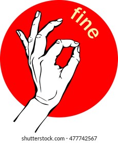 Woman Hand OK sign. Gesture Circle red icons, business concept.