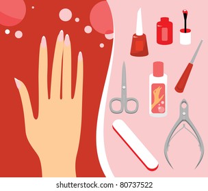 Woman hand and Personal nail styling set