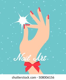 Woman hand with red fingernails