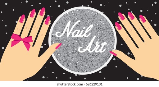 Woman hand with red fingernails. Gift certificate for a nail salon