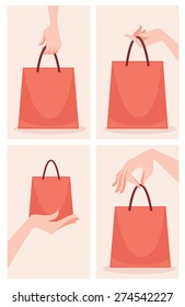 woman hand and shopping bags, vector collection