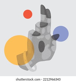 Woman hand showing different hand gestures. Set of Hasta mudra made from dots. vector illustration.