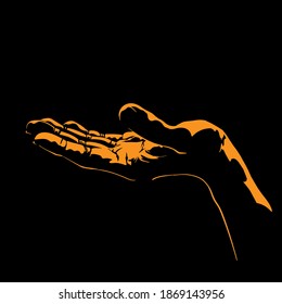 Woman hand silhouette in contrast backlight. Vector. Illustration.