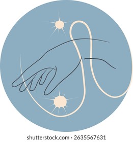 Woman hand with stars illustration. Vector witchcraft icon concept. Halloween sticker in doodle style