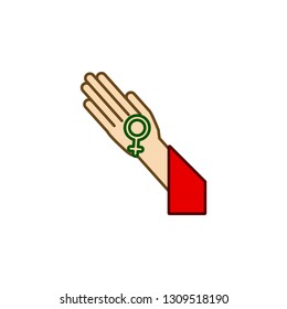 Woman hand, woman symbol, feminism color icon. Element of 8 march icon. Premium quality graphic design icon. Signs and symbols collection icon for websites, web design, mobile app