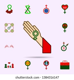 Woman hand, woman symbol, feminism color icon. Universal set of 8 march for website design and development, app development