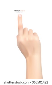 Woman hand touching virtual screen or pointing to something isolate on white background. Vector illustration.