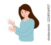 Woman with hand tremor concept vector illustration. Shivering hands from fear or cold in flat design on white background.