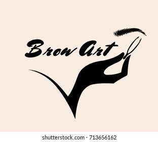 Woman hand with tweezers, plucking an eyebrow.Cosmetics and beauty vector icon.