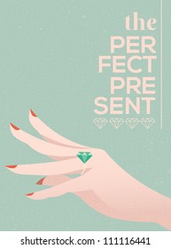 Woman Hand Wearing Engagement Ring Vector Illustration Eps 10