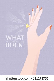 woman hand wearing engagement ring vector illustration eps 10