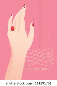 woman hand wearing engagement ring vector illustration eps 10