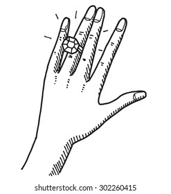 woman hand wearing  ring line art vector illustration.