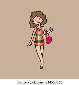 Woman and handbag cartoon character