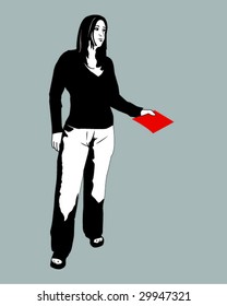 Woman with Handout - Vector Illustration