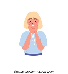 Woman with hands around mouth to shout, scream, announce something loud. Hands around mouth shouting words of encouragement. Promotion of new easy-to-use applications, clearance sale and discount info