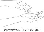 Woman Hands Delicate Rejuvenating, Elegant female hands, Realistic Gestures, Line Art, Vector Illustration