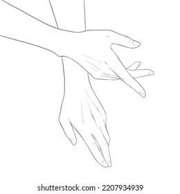 Woman Hands Delicate Rejuvenating, Elegant female hands, Realistic Gestures, Line Art, Vector Illustration