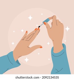 woman hands doing manicure applying nail polish