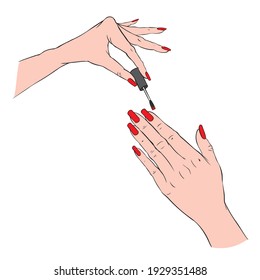 Woman hands with elegant manicure and polished nails.Nails art salon vector illustration.