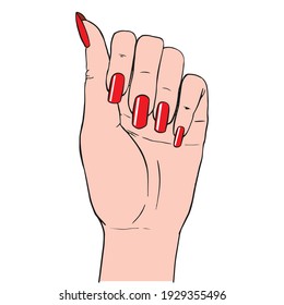 Woman Hands With Elegant Manicure And Polished Nails.Nails Art Salon Vector Illustration.