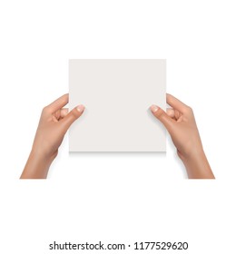 Woman Hands Holding Blank Card Isolated on White Mockup Template