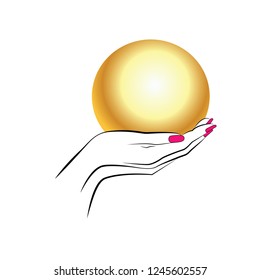 Woman Hands holding a Globe Sphere ball on a white background. vector illustration