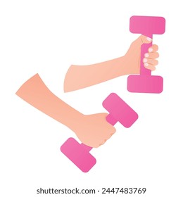 woman hands holding pink dumbbells; fitness, sport and healthy lifestyle concept -vector illustration