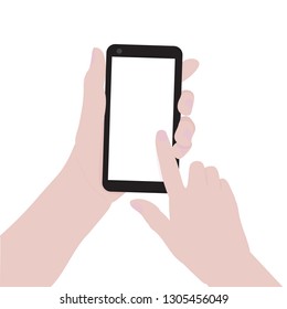 woman hands holding smartphone and pointing on the blank screen
