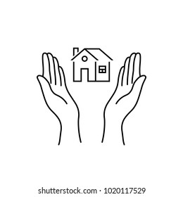 woman hands like real estate insurance. flat simple linear style trend modern logotype graphic art sketch design isolated on white background. concept of home alarm system sign or apartment assurance