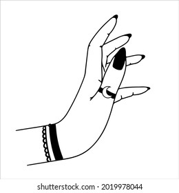 Woman hands, moon, sacred geometry stars isolated. The object of spiritual occultism. Vector illustration in black outline style. Esoteric mystical magic.
