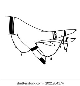 Woman hands, moon, sacred geometry stars isolated. The object of spiritual occultism. Vector illustration in black outline style. Esoteric mystical magic.