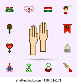 Woman hands, protest color icon. Universal set of 8 march for website design and development, app development