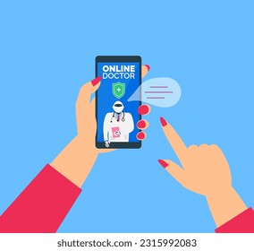 woman hands using smartphone online robot doctor  app medical consultation vector illustration