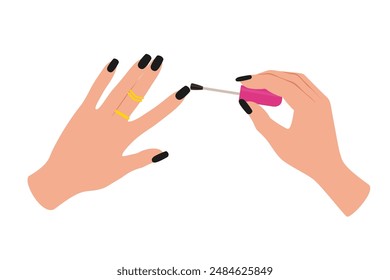 Woman hands varnish your nails with brushes.