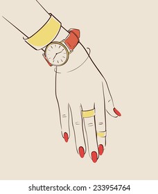 woman hands wearing jewelry vector illustration eps 10