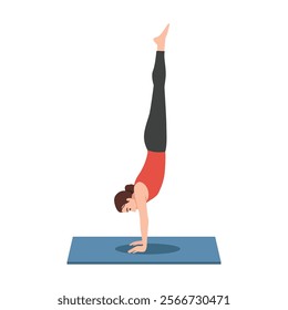 Woman in handstand Isolated. Girl yoga asana. Flat vector illustration isolated on white background